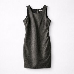 Halston Heritage Metallic Graphite Sheath Cocktail sleeveless dress size L $275!